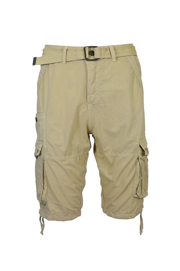 Mens Distressed Belted Cotton Cargo Shorts