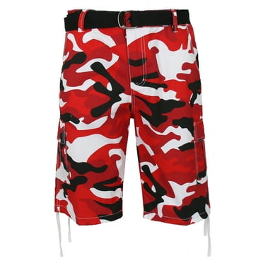 Mens Distressed Belted Cotton Cargo Shorts