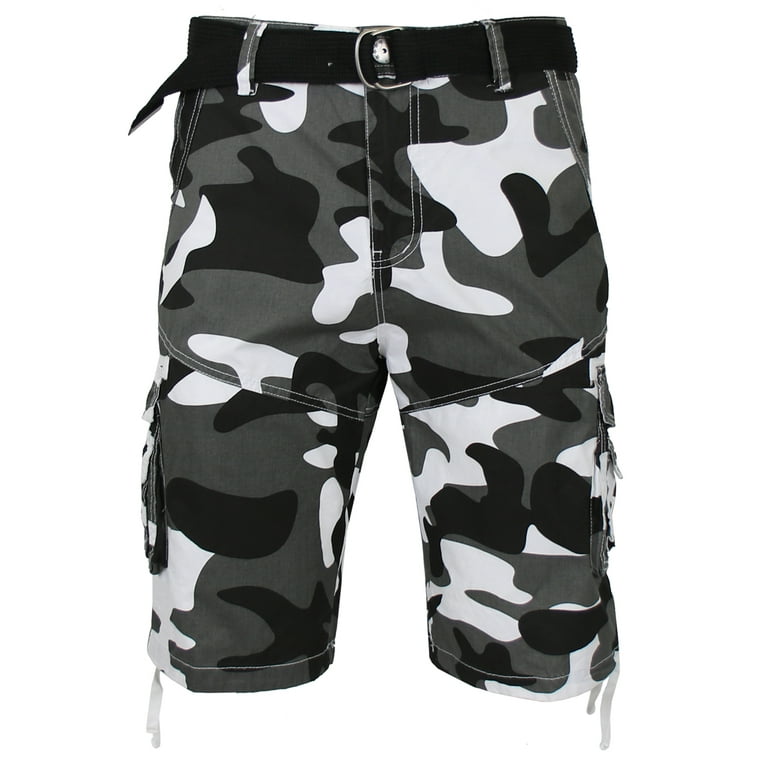 Mens Distressed Belted Cotton Cargo Shorts