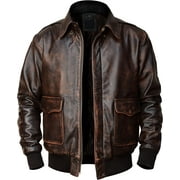 Mens Distressed Brown Bomber Leather Jacket A2 Aviator US Air Force Flight Pilot