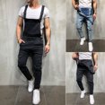 thumbnail image 1 of Mens Distressed Denim Carpenter Overalls Bib Jumpsuits Moto Biker Jean Pants, 1 of 5