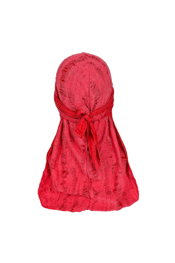 Mens Distressed Durag, Long Tail Adjustable Headwrap for Hair Styling and Waves