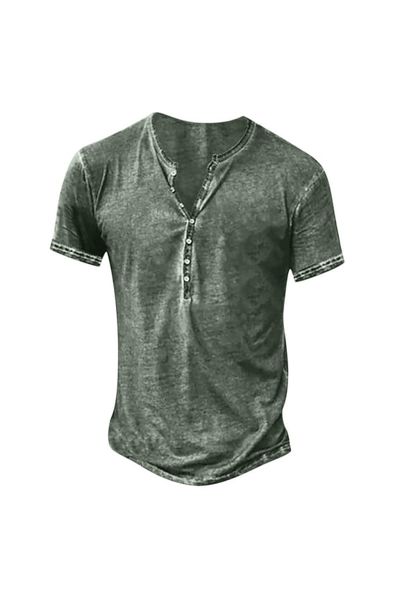 Mens Distressed Henley Shirts Front Placket Retro Short Sleeve Tee Shirt Casual Button Down Washed T-Shirt for Men