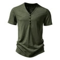 thumbnail image 1 of Mens Distressed Henley Shirts Retro Short Sleeve Button Down Summer Tee Casual Cotton Washed T-Shirts, 1 of 9