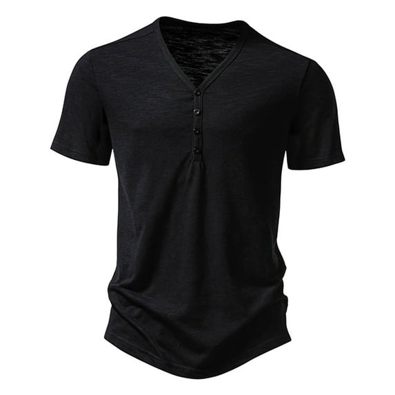 Mens Distressed Henley Shirts Retro Short Sleeve Button Down Summer Tee Casual Cotton Washed T-Shirts