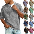 thumbnail image 1 of Mens Distressed Henley Shirts Retro Short Sleeve Cotton Tee Shirts Casual Button Down Washed T-Shirts Pink M, 1 of 7