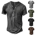 thumbnail image 1 of Mens Distressed Henley Shirts Retro Short Sleeve Tee Shirts Casual Button Down Washed T-Shirts for Men, 1 of 3
