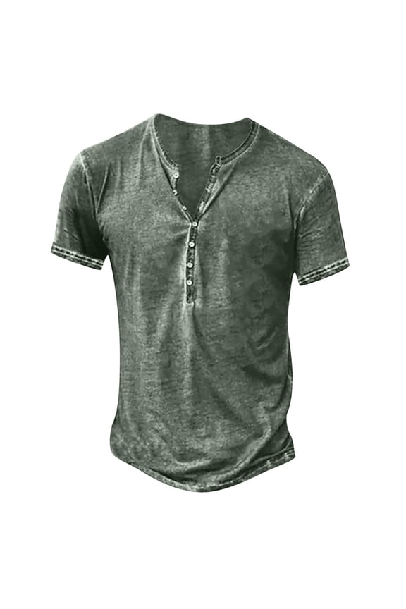 Mens Distressed Henley Shirts Retro Short Sleeve Tee Shirts Solid Color Casual Button Down Washed T-Shirts for Men Cotton Big and Tall Plus Size,S-4XL
