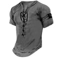 thumbnail image 1 of Mens Distressed Henley Shirts Retro V Neck Short Sleeve Tee Shirts Casual Lace up Washed Cotton T-Shirts for Men Size 3XL Gray, 1 of 6