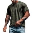 thumbnail image 1 of Mens Distressed Henley Shirts Washed T-Shirts Short Sleeve Tee Regular Fit Cotton Shirts Casual Button Vintage Top, 1 of 8