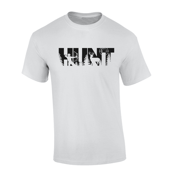 Mens Distressed Hunt Country Woods Scene Target Mens Short Sleeve T-Shirt-White-X-Large