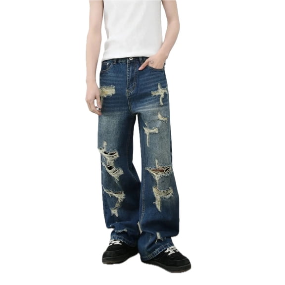 Mens Distressed Jeans with Pockets Durable Classic Fit Versatile Everyday Casual Denim Pants 5 Pocket Style Comfortable