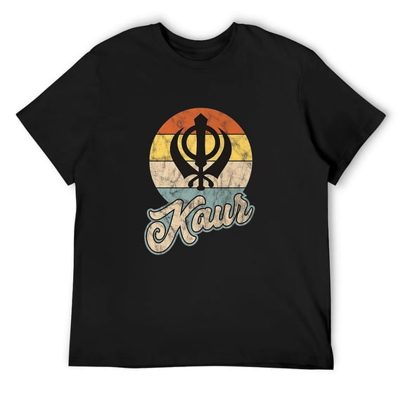 Mens Distressed Kaur Sikh Khanda Vintage Sunset T-Shirt Black X-Large