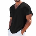 thumbnail image 1 of Mens Distressed Linen Shirts Short Sleeve V Neck Tee Shirt Vintage Linen Tops Solid Color Basic T-Shirts Summer Everyday Wear Lightweight Regular Fit Casual Tshirt for Streetwear, 1 of 6