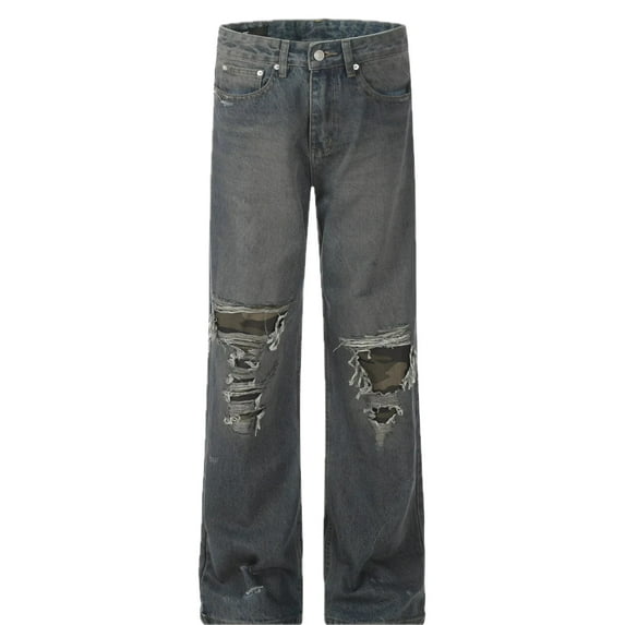 Mens Distressed Loose Fit Jeans with Pockets Washed Stretch Fabric 95 Cotton 5 Polyester Casual Streetwear Pants