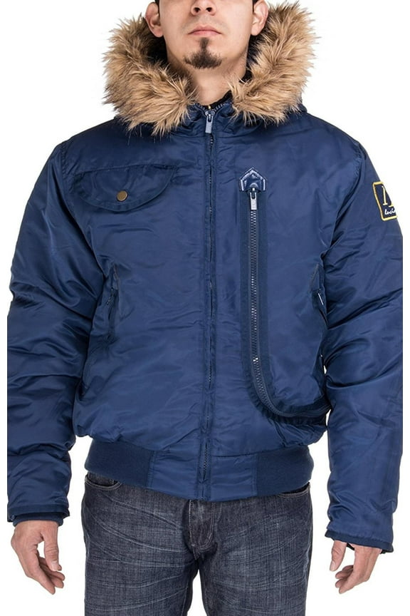 Mens Dk Blue Coat Luciano Natazzi Thermal Padded Hooded