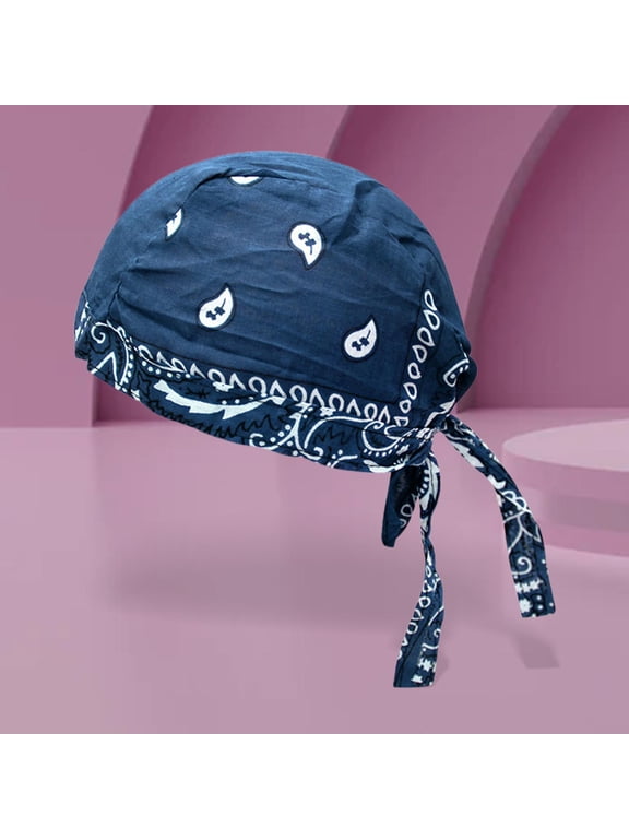 Mens Do Rag Skull Caps Moisture Wicking Beanie Headscarf Motorcycle Head Wrap Adjustable Pirate Hat Headband Tie Back Cycling Caps , Blue