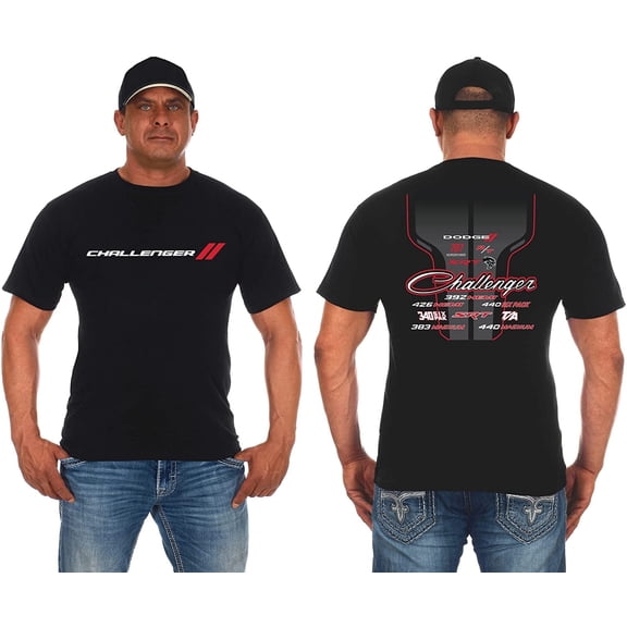 H Design Men's Dodge Challenger T-Shirt Short Sleeve Black Crew Neck Shirt
