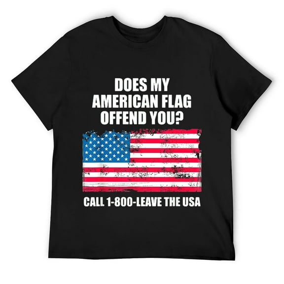 Mens Does My American Flag Offend You Call 1-800-Leave USA T-Shirt Black
