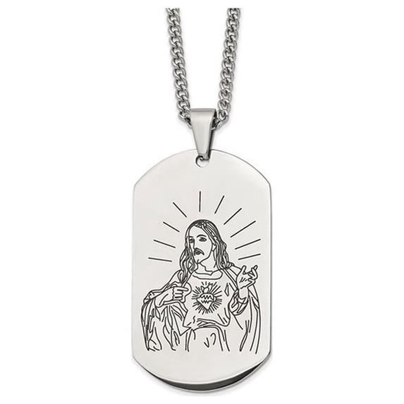 Gem & Harmony Mens Dog Tag Jesus Pendant Necklace in Stainless Steel with Chain for Men
