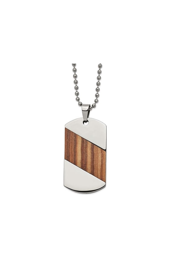 Mens Dog Tag Pendant Necklace with Rosewood Inlay in Titanium with Chain for Men