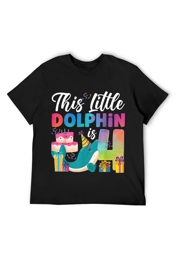Mens Dolphin 4th Birthday Watercolor This Little Dolphin Is 4 T-Shirt Black