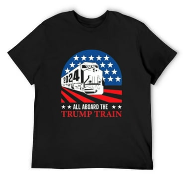Mens Donald Trump Tee All Aboard The Trump Train 2024 Design T-Shirt Black Small