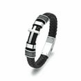 thumbnail image 1 of Mens Double-Band Black Braided Leather Bangle Bracelets Cremation Jewelry for Ashes Wristband Memorial Urn Bangle with Cross Charm, 1 of 7