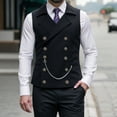 thumbnail image 1 of Mens Double Breasted Classic Vests Groomsman Wedding Waistcoat Wide Lapel Suede Leather Casual Business Vest, 1 of 9