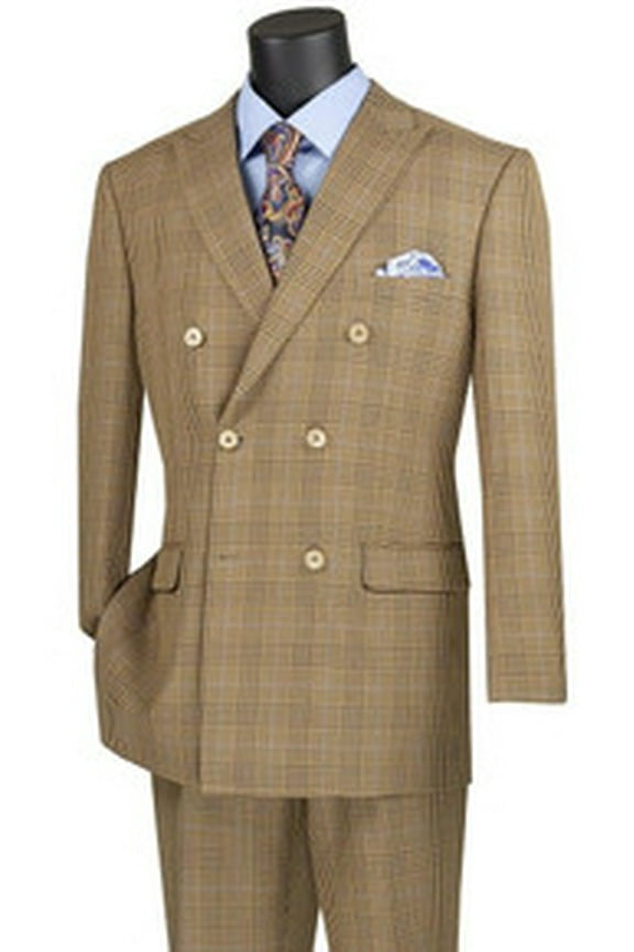 Mens Double Breasted Mocha Plaid Suit 2 Piece for Men Vinci DRW-2