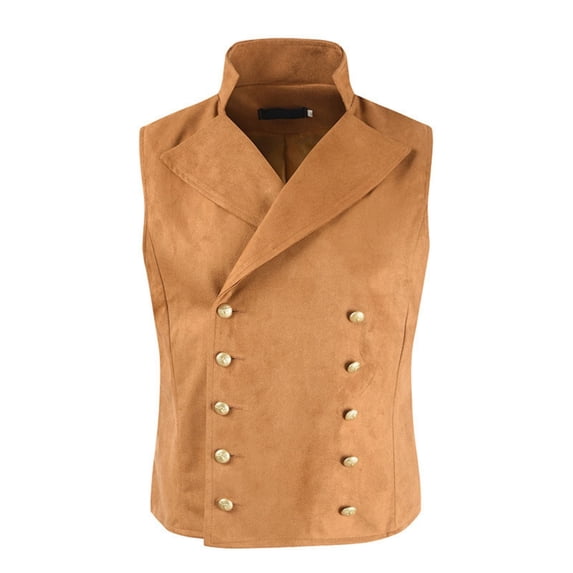 Mens Double Breasted Suede Dress Vest Gothic Steampunk Prom Party Formal Suit Velvet Vintage Victorian Waistcoat