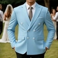thumbnail image 1 of Mens Double Breasted Suit, Slim Fitting Lapel Blazers Jacket for Wedding Business Formal Suits Prom Tuxedos Sky Blue 3XL, 1 of 3