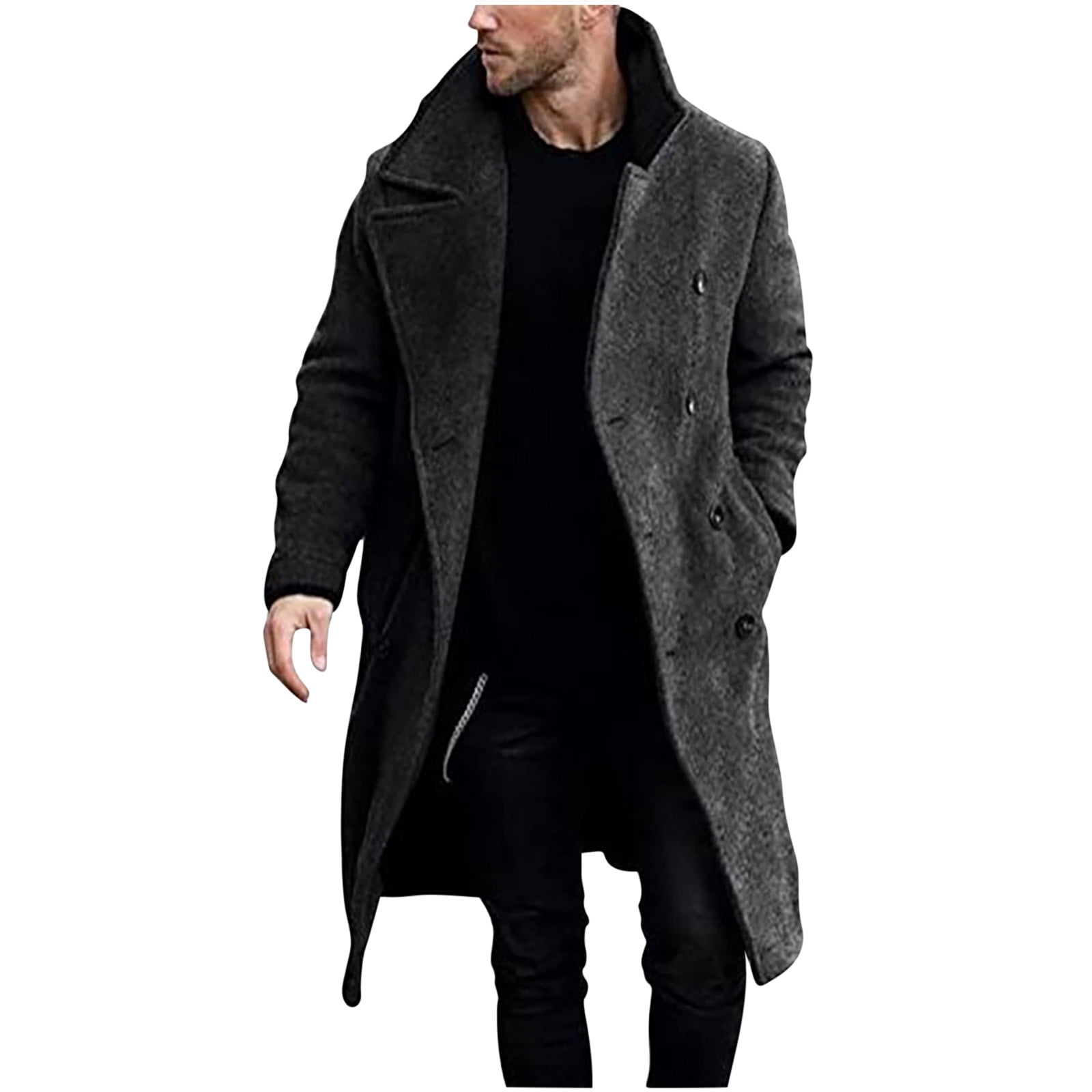 Mens Double Breasted Trench Coat Winter Wool Blend Pea Coat