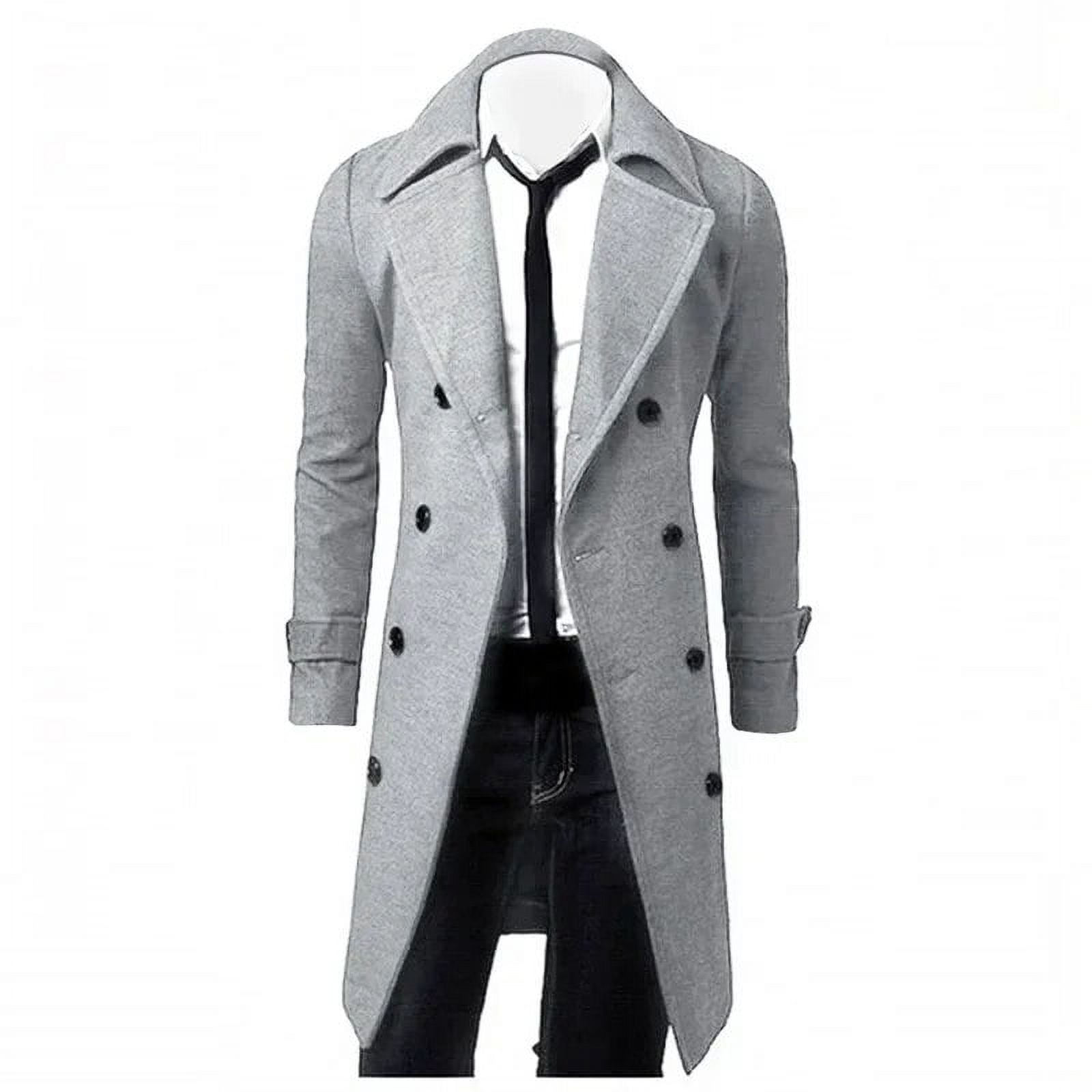 Mens Double Breasted Trench Coat Wool Blend Autumn Winter Solid Casual ...