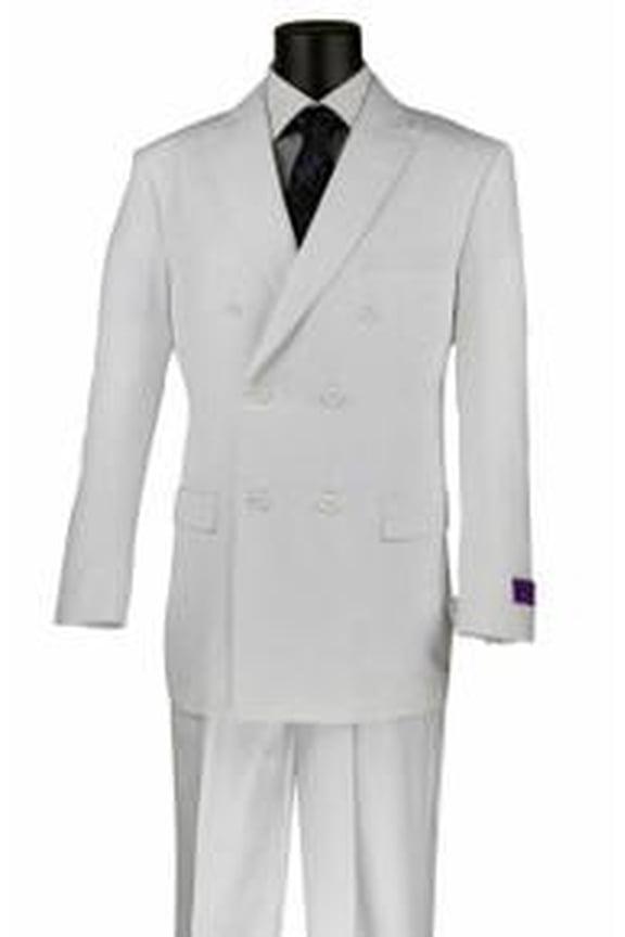 Mens Double Breasted White Day Suit Flat Front Vinci F-DC900-1