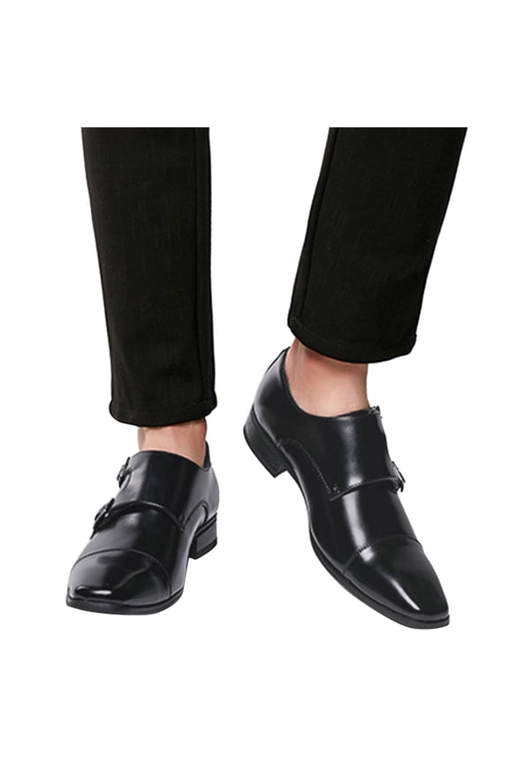 Mens Double Monk Strap Slip On Loafers Cap Toe Leather Oxford Formal Business Casual Comfortable Dress Shoes