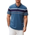 thumbnail image 1 of Mens Double Striped Contrast Short Sleeve Polo Shirt with Pocket Quick Dry Lightweight Performance Athletic Golf Shirts for Men Size 4XL Blue, 1 of 6
