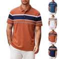 thumbnail image 1 of Mens Double Striped Contrast Short Sleeve Polo Shirt with Pocket Quick Dry Lightweight Performance Athletic Golf Shirts for Men Size 4XL Orange, 1 of 6