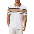 thumbnail image 1 of Mens Double Striped Contrast Short Sleeve Polo Shirt with Pocket Quick Dry Lightweight Performance Athletic Golf Shirts for Men Size 4XL White, 1 of 6