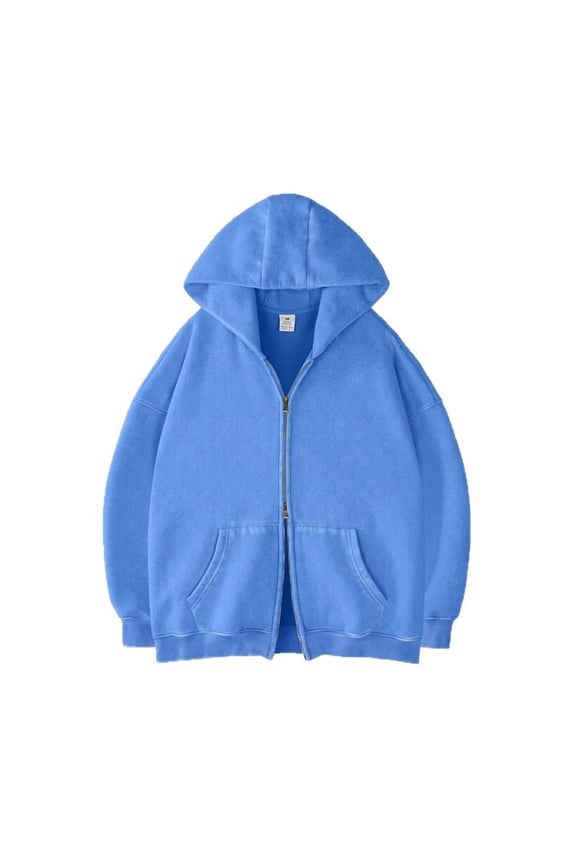 Mens Double Zip Up Hoodie Oversized Acid Wash Heavyweight Vintage Fleece Casual Cotton Zipper Hoodie with Pockets