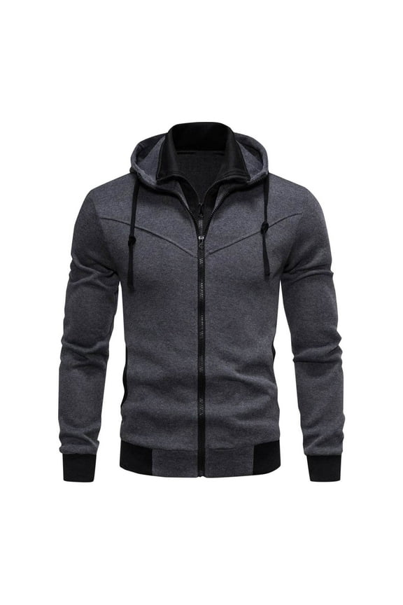 Mens Double Zipper Hoodie Sweatshirt Jacket Slim Fit Long Sleeve Lightweight Turtleneck Hooded Jacket with Pockets