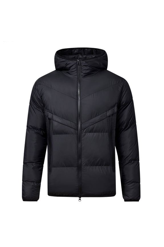 Mens Down Jackets with Hood Winter Thicken Long Sleeve Puffer Jacket Zip Up Warmth Casual Outdoor Puffy Jackets with Pockets