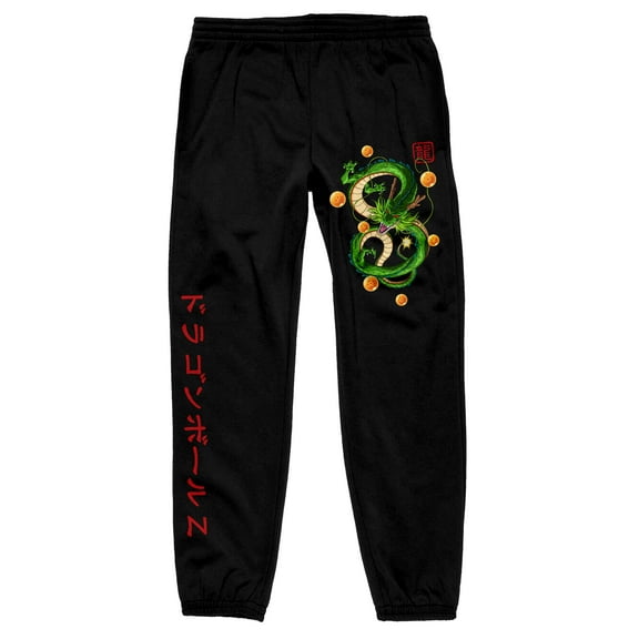 Mens Dragon Ball Z Anime Shenron Kanji Graphic Print Black Sweatpants-Large