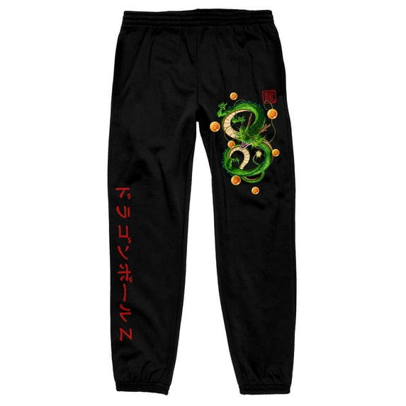 Mens Dragon Ball Z Anime Shenron Kanji Graphic Print Black Sweatpants-Small