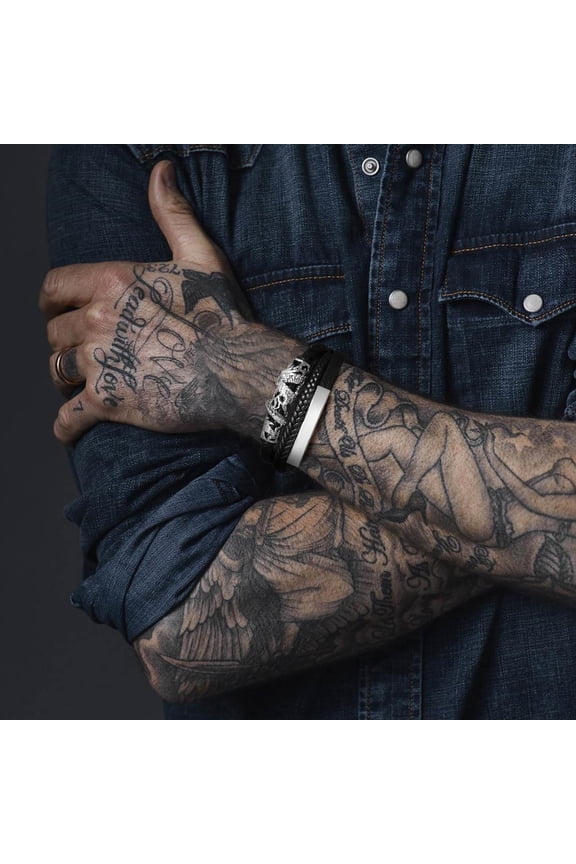 Mens Dragon Charm 14K White Gold Bracelets,Stylish Black Leather Rope Chain Wristband,Rock Punk Ethnic Amulet Gifts for Him Jewelry