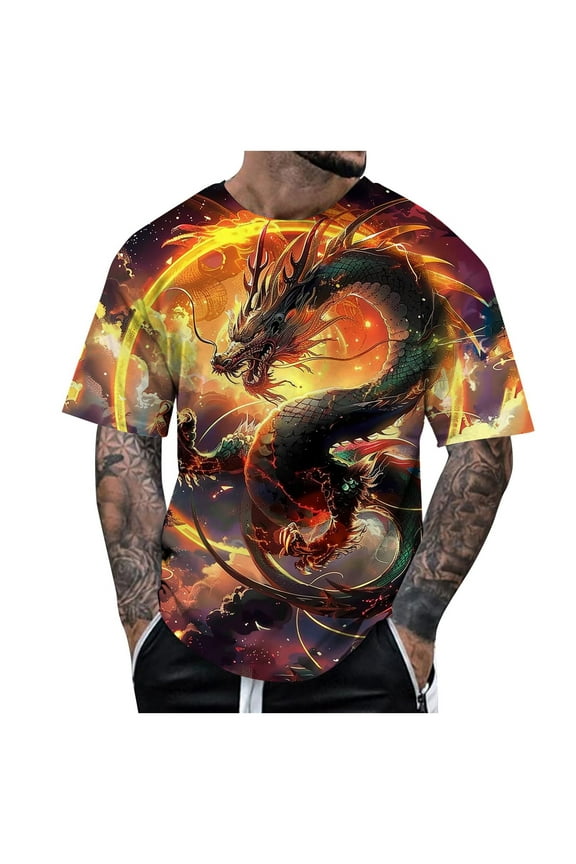 Mens Dragon T Shirt Summer Short Sleeve T Shirt Top Animal Themed Shirt Graphic Shirt Tops