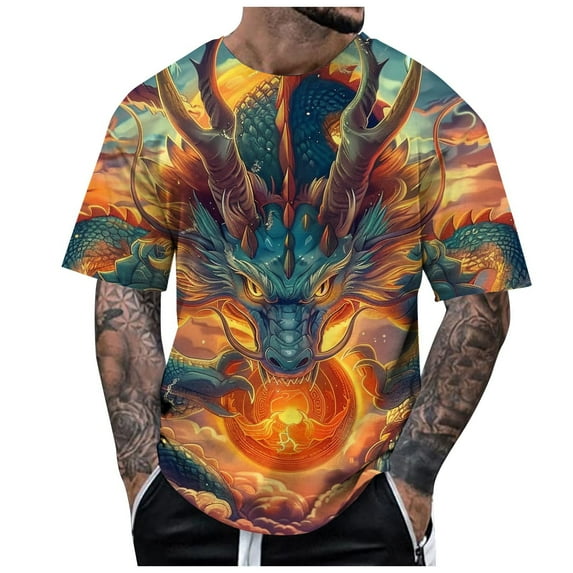 Mens Dragon T Shirt Summer Short Sleeve T Shirt Top Animal Themed Shirt Graphic Shirt Tops
