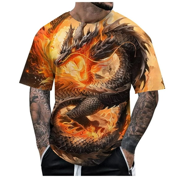 Mens Dragon T Shirt Summer Short Sleeve T Shirt Top Animal Themed Shirt Graphic Shirt Tops