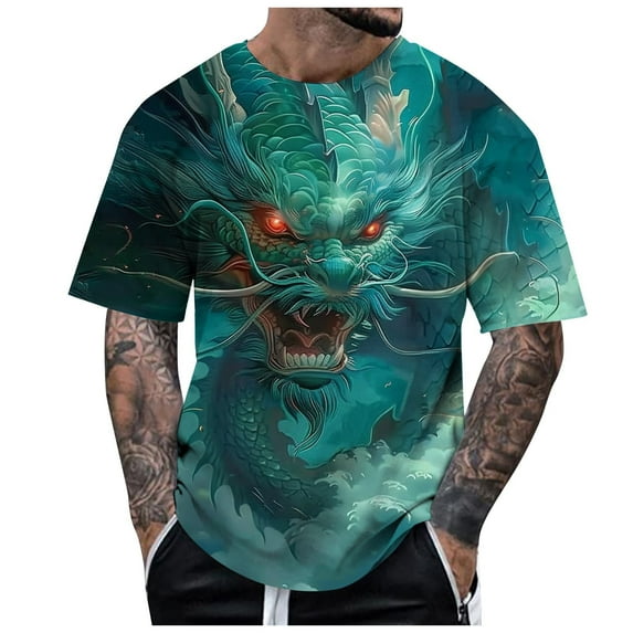 Mens Dragon T Shirt Summer Short Sleeve T Shirt Top Animal Themed Shirt Graphic Shirt Tops