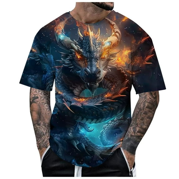 Mens Dragon T Shirt Summer Short Sleeve T Shirt Top Animal Themed Shirt Graphic Shirt Tops